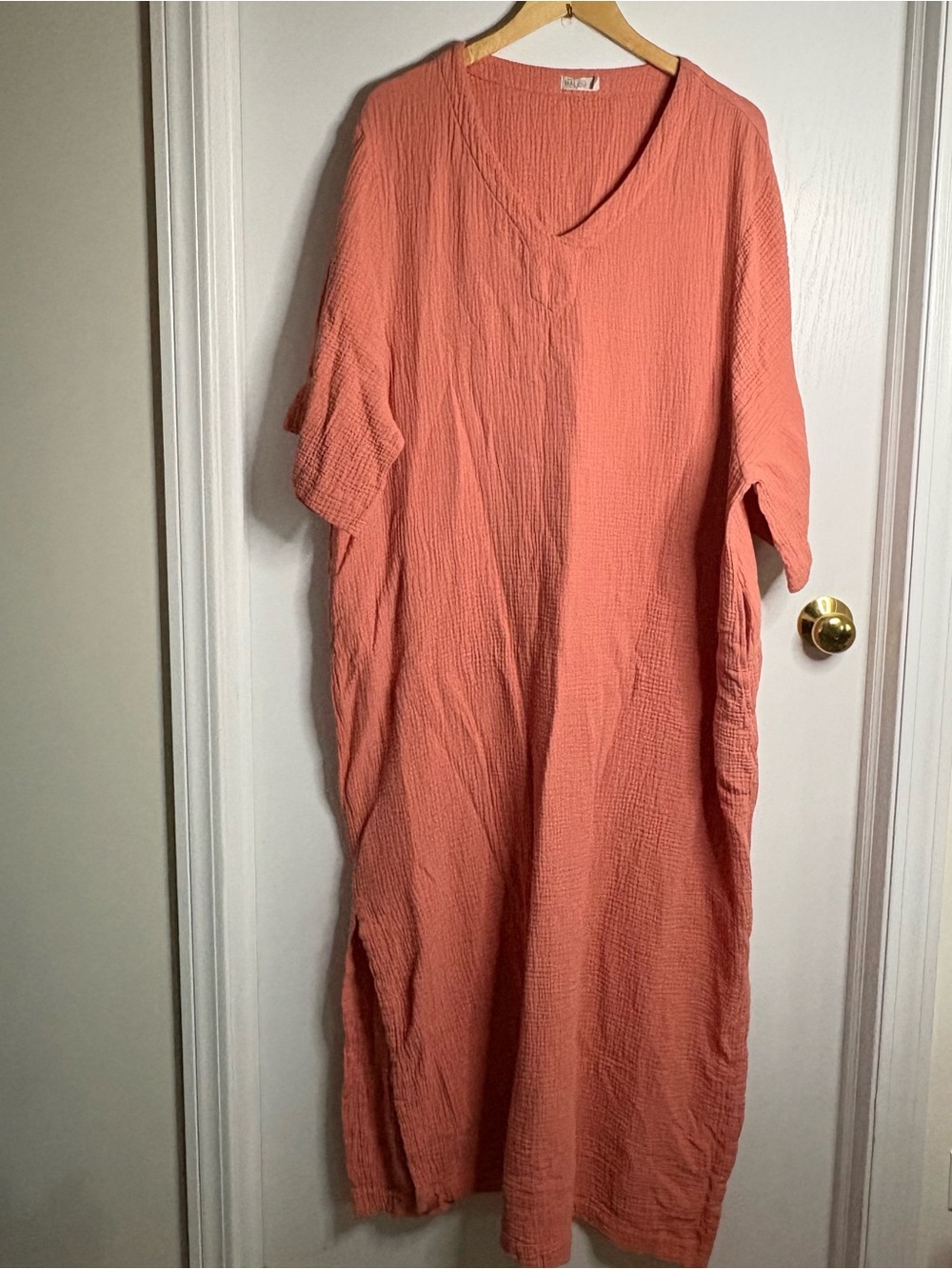 Barefoot Dreams Cotton Gauze Maxi Dress V-Neck XL Minimalist Beachy Coastal Boho